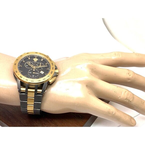 Versace Men's Watch VE3E00621 Swiss Quartz Chronograph Black Dial Gold Gray Band - Picture 4 of 14